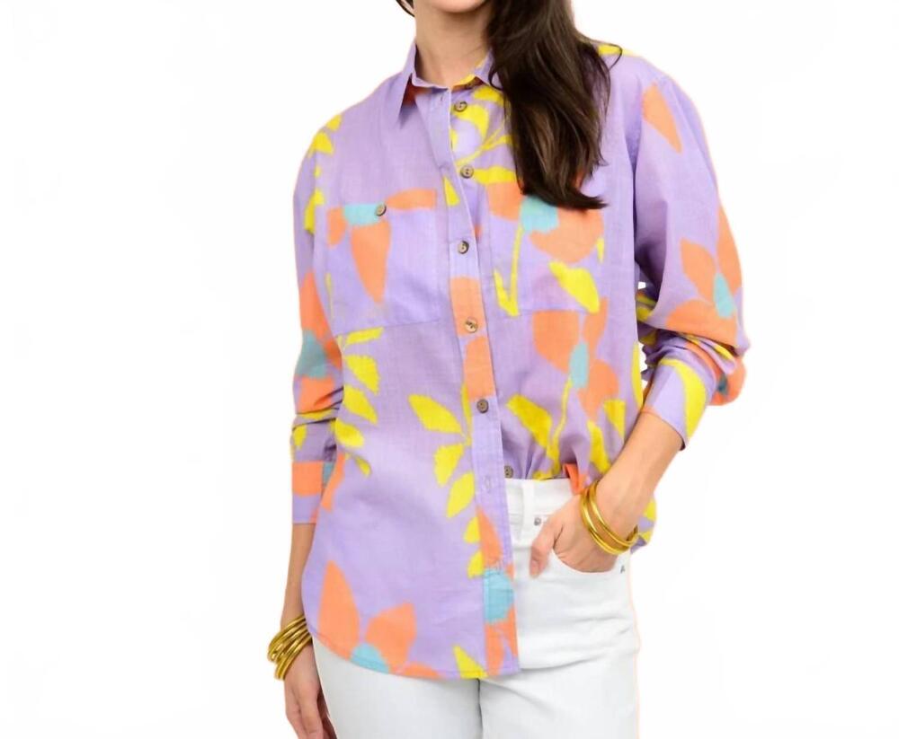 NEW IVY JANE floral camp shirt in purple